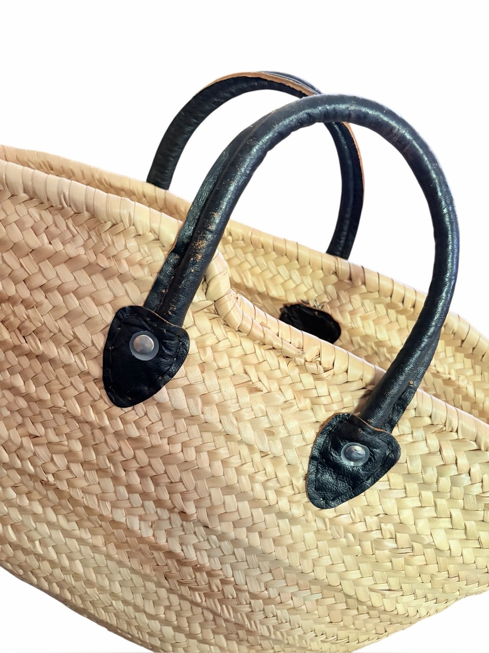 Woven Straw Tote Bag with Black Handles - Picture 8 of 10
